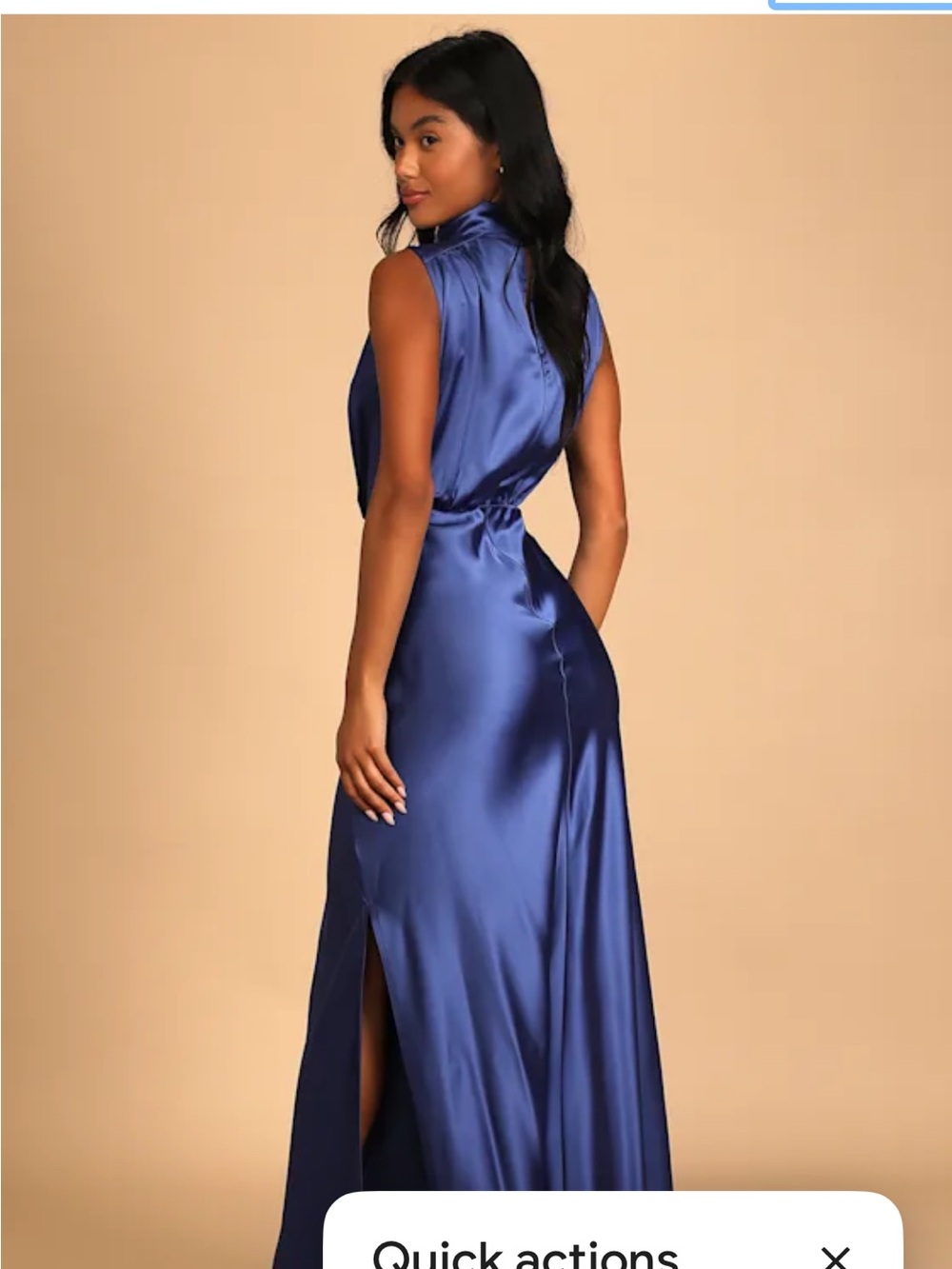 Lulus NEW WITH TAGS Classic Elegance Blue Satin Sleeveless Mock Neck Maxi Dress - Picture 3 of 8
